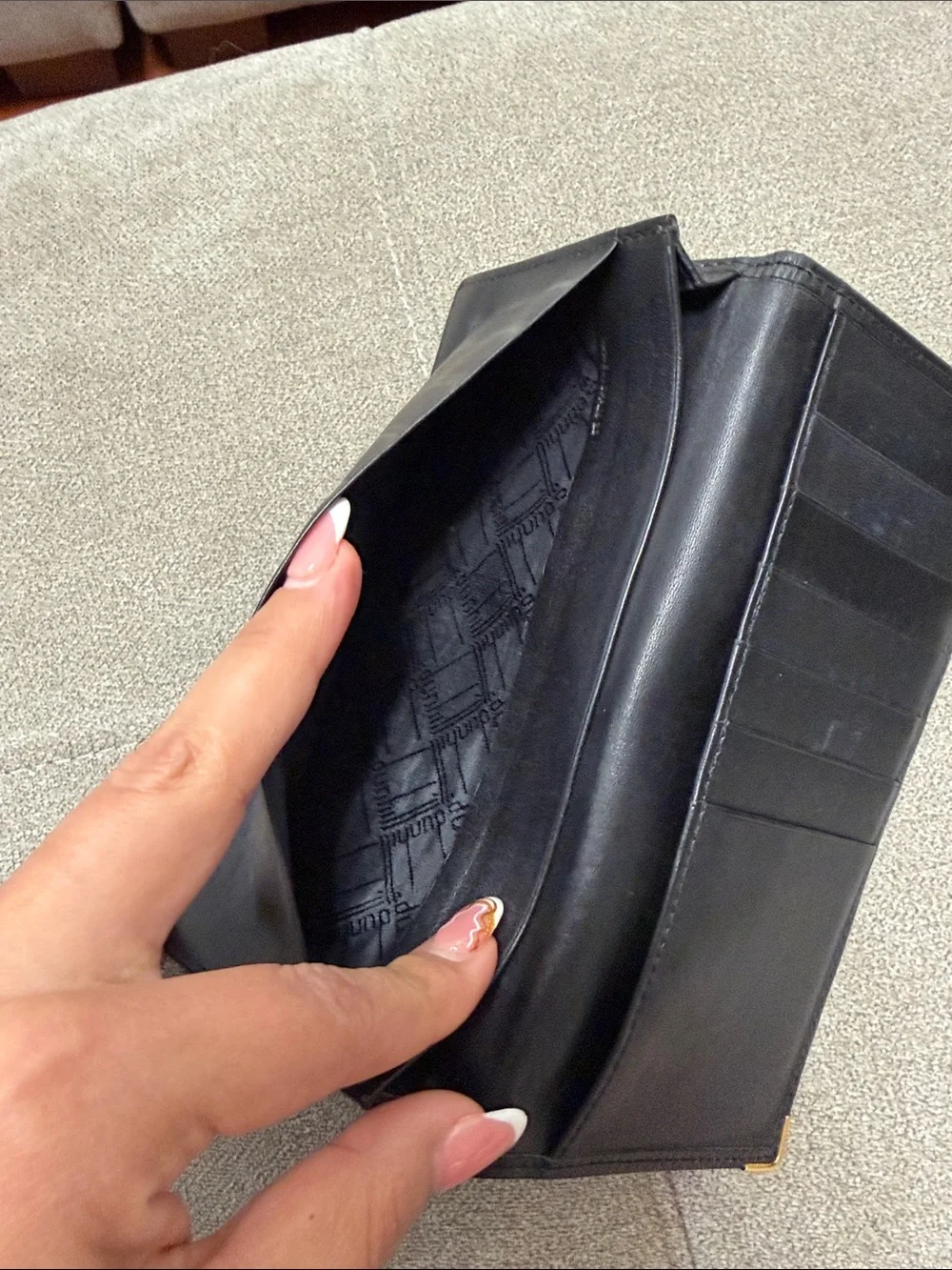 Dunhill Black Leather Continental Card Holder with Gold Accents